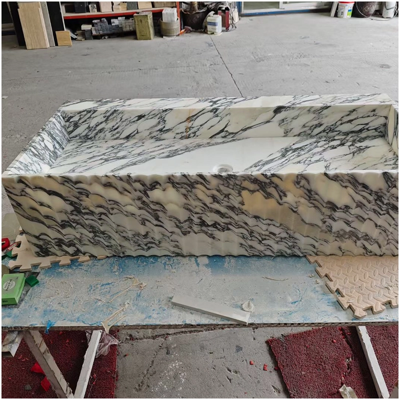 Arabescato Marble Floating Washroom Vanity Sink