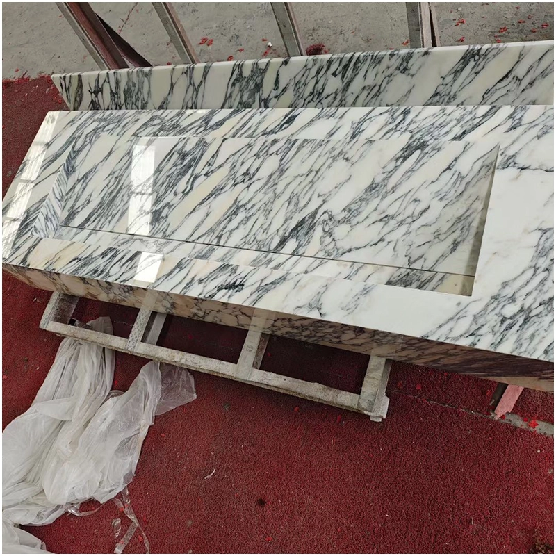 Arabescato White Marble Floating Vanity Sink