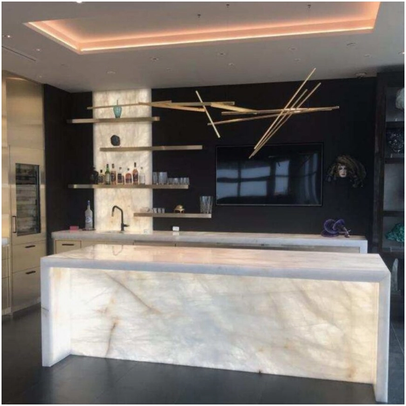 Backlit Cristallo Quartzite Countertops in USA Luxury Mansion Kitchen FOR U STONE Backlit Cristallo Quartzite Countertops in USA Luxury Mansion Kitchen FOR U STONE
