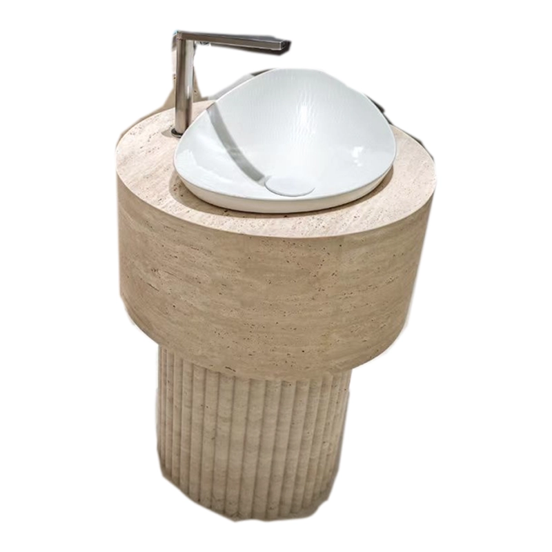 Beige Travertine Fluted Pedestal Sink