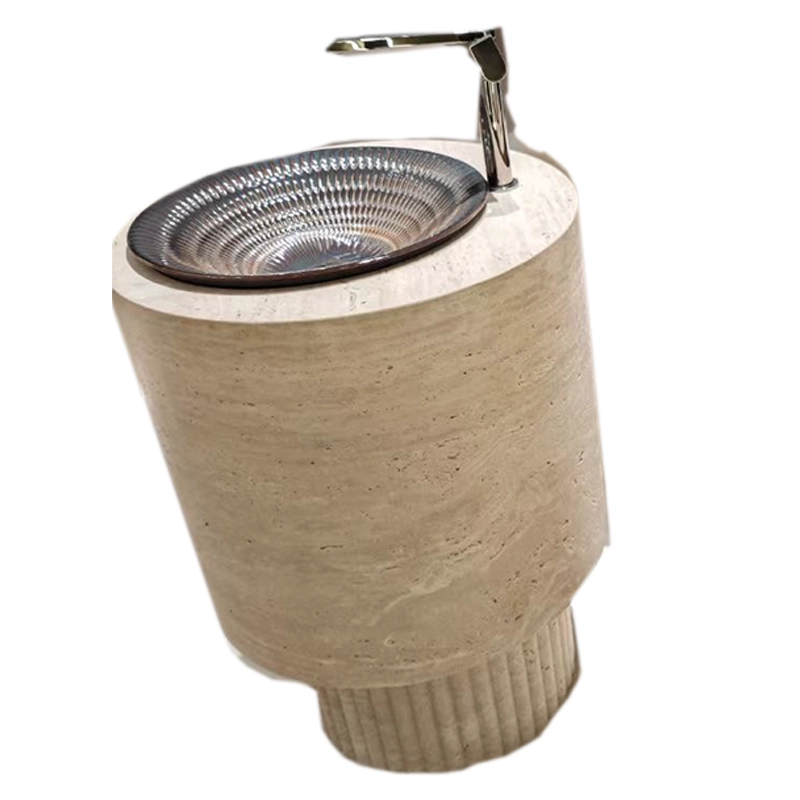 Beige Travertine Pedestal Sink