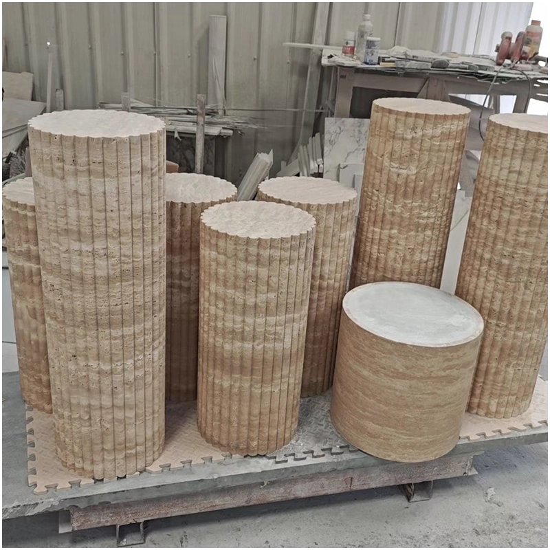 Beige Travertine Plinth Table