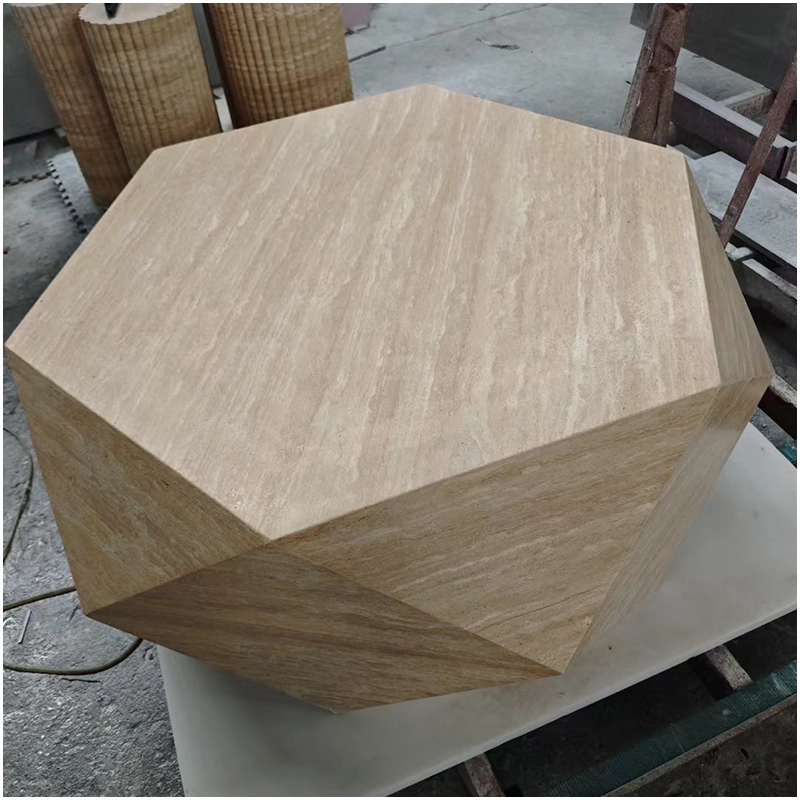 Beige Travertine Side Table