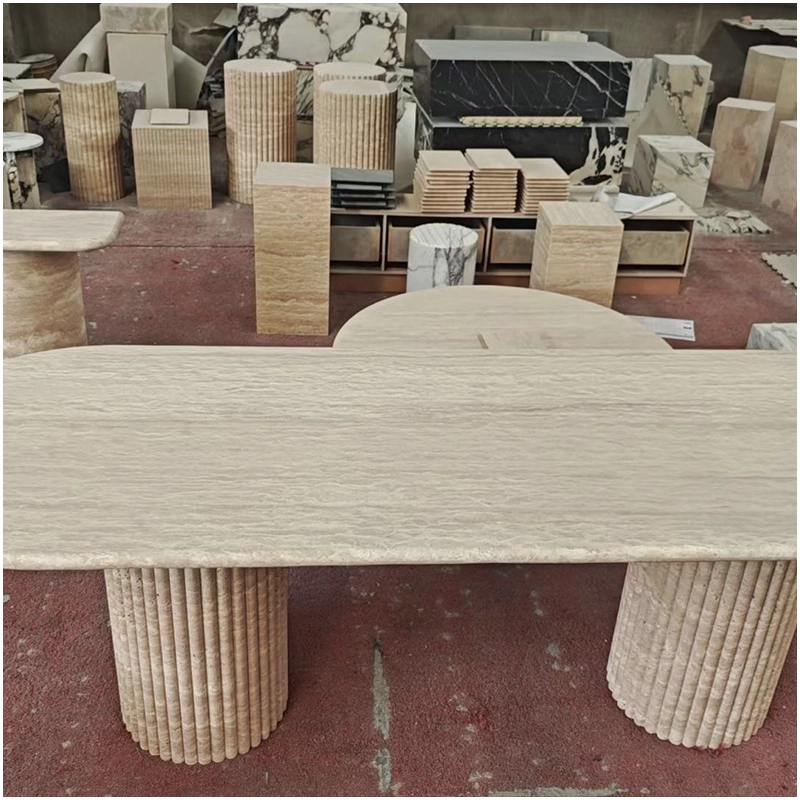 Fluted Travertine Dining Table