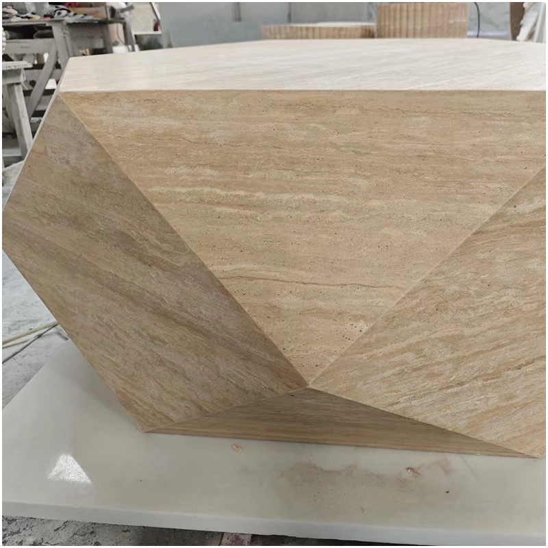 Solid Travertine Side Table