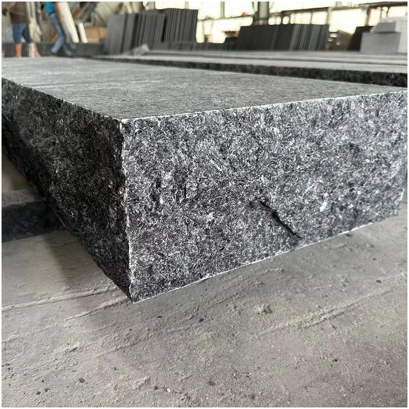 Angola Black Granite Flamed and Waterjet Step