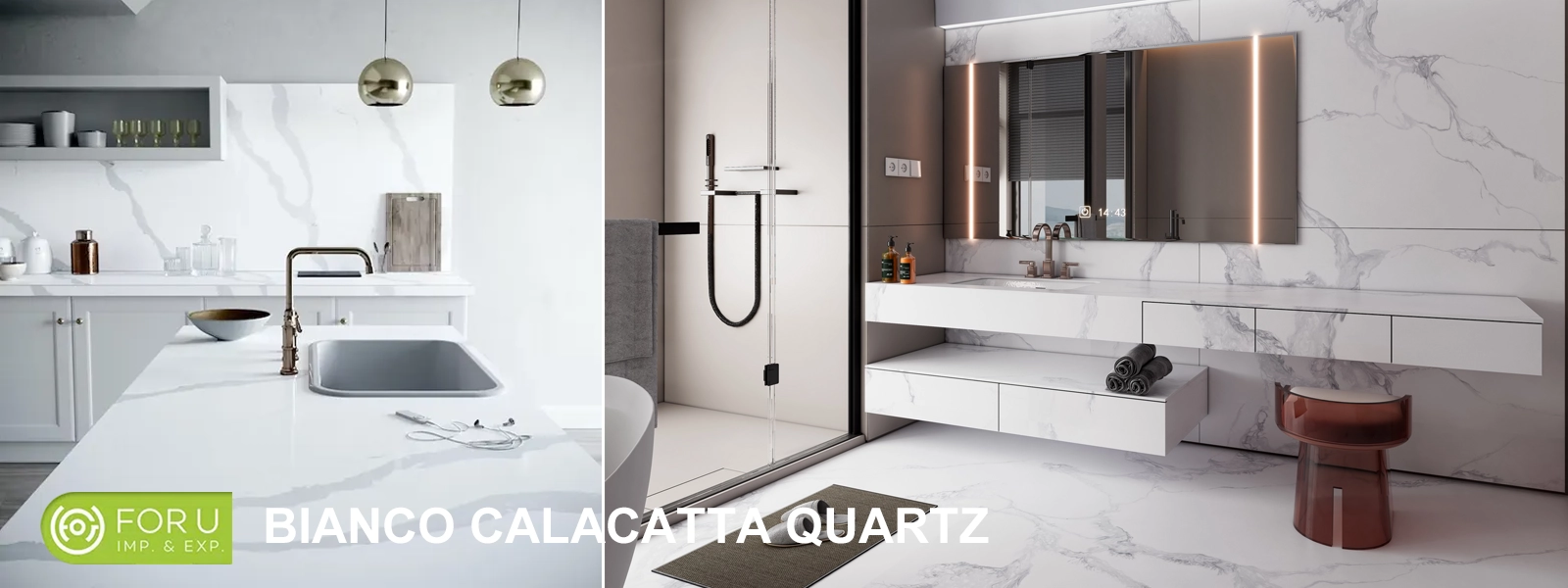 Bianco Calacatta Quartz Kitchen and Bathroom Countertops Factory FOR U STONE