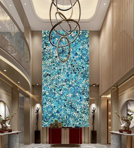 Nhà cung cấp đèn nền tường và mặt bàn bằng đá mã não xanh bán quý CHO U STONE