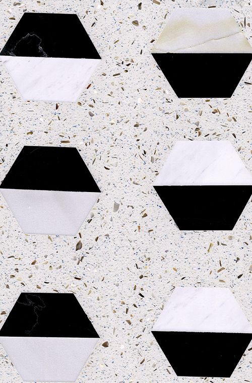 Terrazzo Medallion Tiles 6 Black and White Marble Chip Terrazzo FORUA