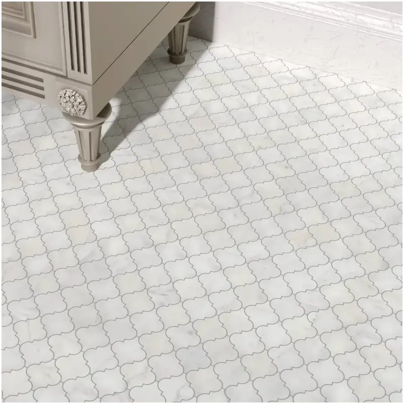 Carrara Marble Lantern Mosaic Tiles in Bathroom Floor Carrara Marble Lantern Mosaic Tiles in Bathroom Floor