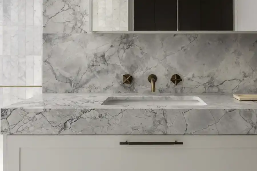 Super White Quartzite Aparment Bathroom Countertops