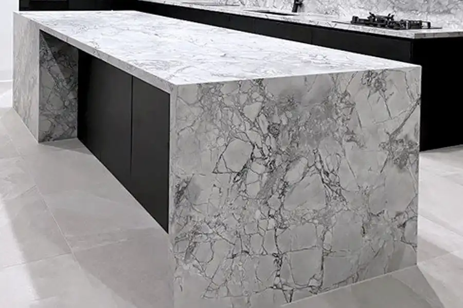 Super White Quartzite Waterfall Countertops