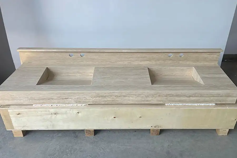 حوض غسيل مزدوج من الترافرتين العاجي حوض غسيل مزدوج