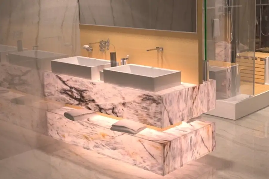 Roze Cristallo Quartziet Verlichte Wandhangende Wastafelbladen in Villa's