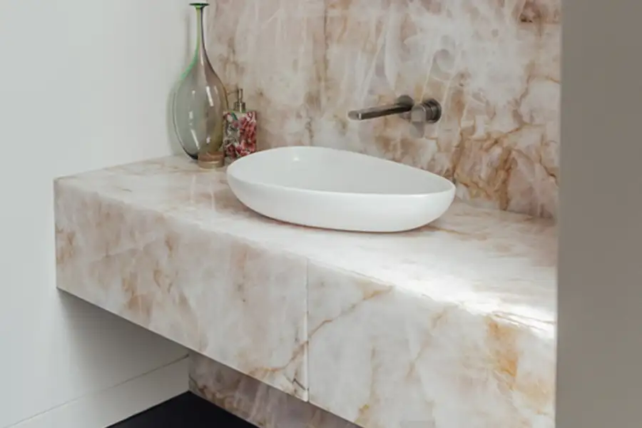 Roze Cristallo Kwartsiet Zwevend Aanrechtblad