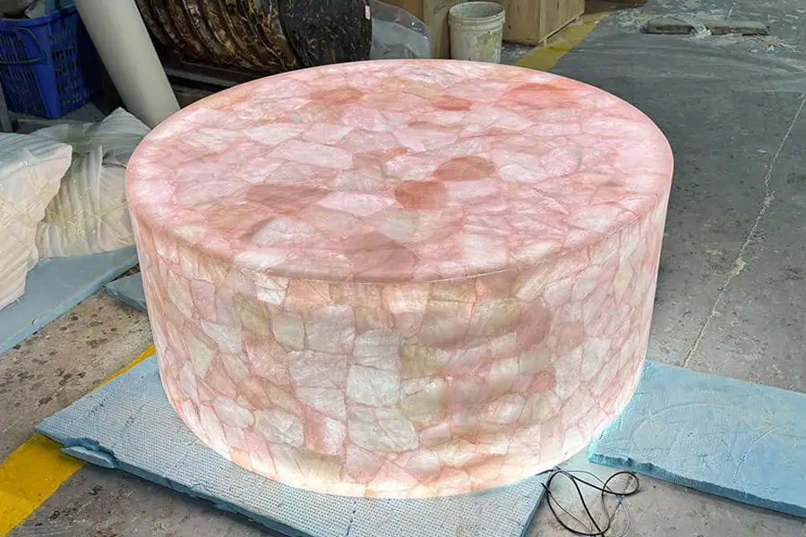 Roze Kwarts Cilinder Bijzettafels met achtergrondverlichting