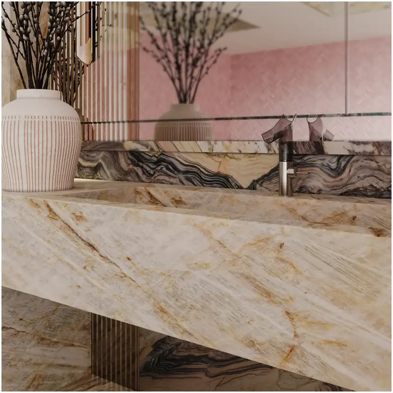 Cristallo Gold Quartzite 1 Cristallo Gold Quartzite Floating Vanity Tops For Luxury Home
