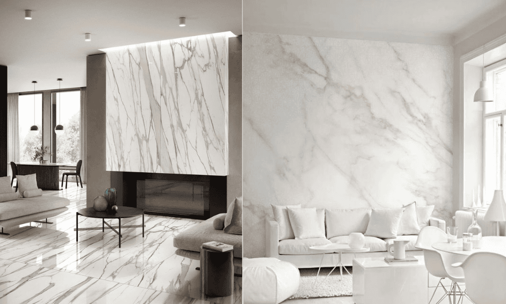 White Marble Slabs Feature Wall