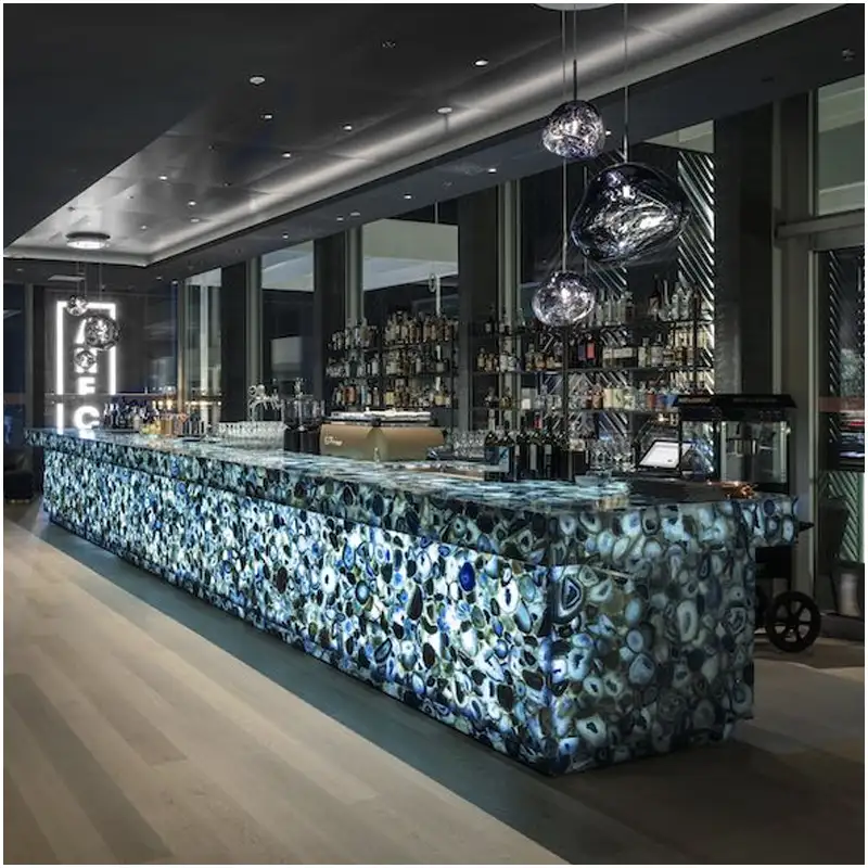 Mặt bàn bar bằng đá agate xanh có đèn nền cho câu lạc bộ khách sạn
