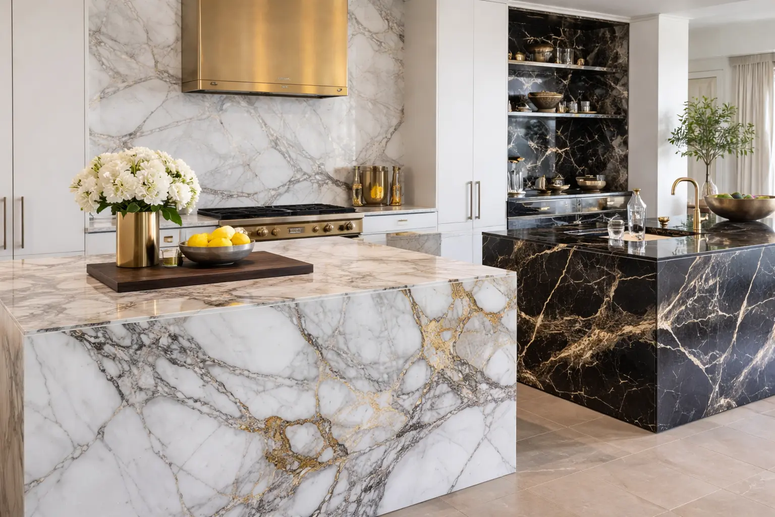 Luxurious marble kitchen design details