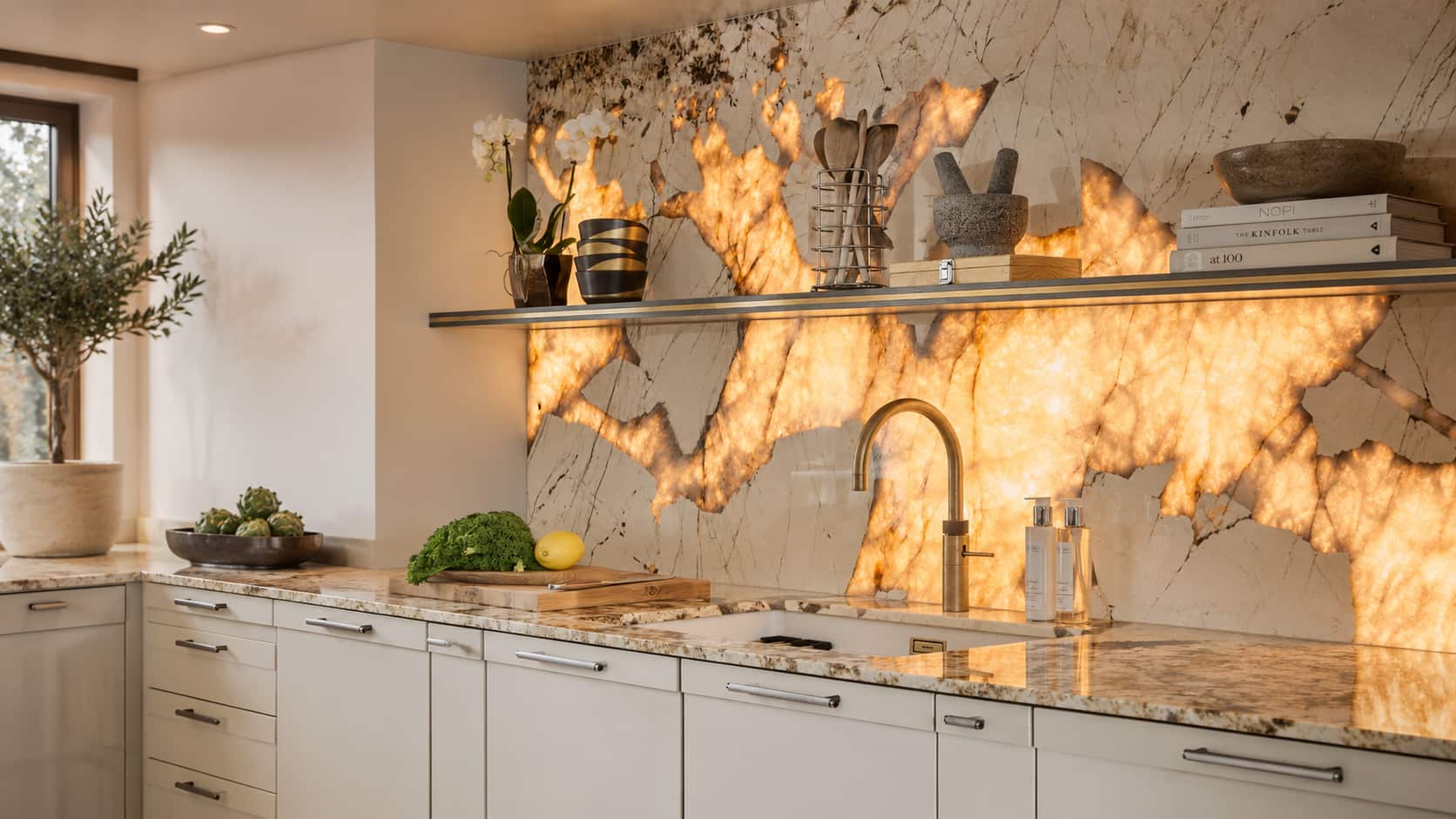 Decorative translucent stone panels for luxury interior feature walls