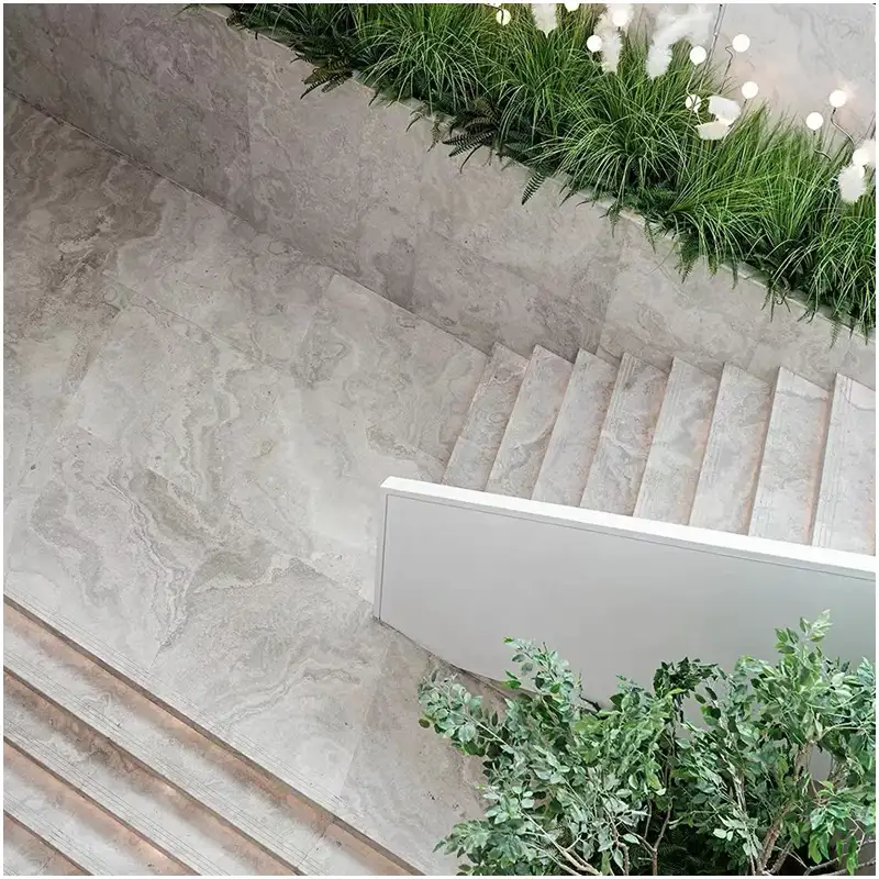 Wooden-White-Marble-Cross-Cut-Pattern-Stairs-Suitcases