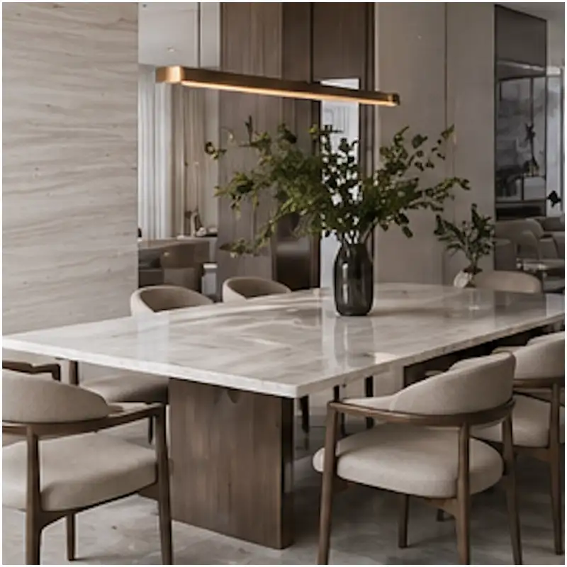 Wooden-White-Marble-Dining-Tables-and-Feature-Wall