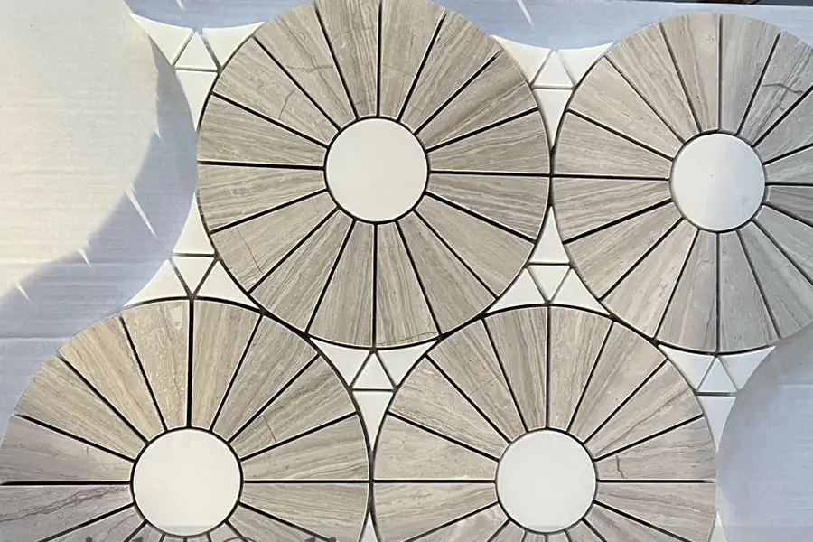 Wooden-White-Marble-Sunflower-Mosaic