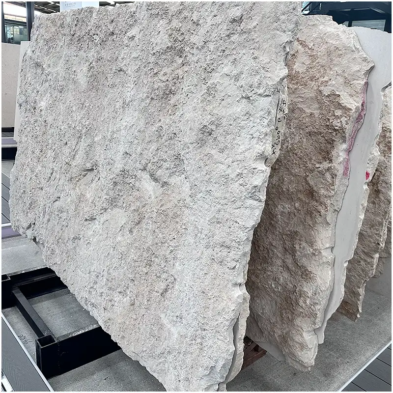 Castle Beige Limestone Splited Face Slabs 1 Castle Beige Limestone split face slabs bulk stock natural beige rough stone for landscape retaining wall villa project wholesale