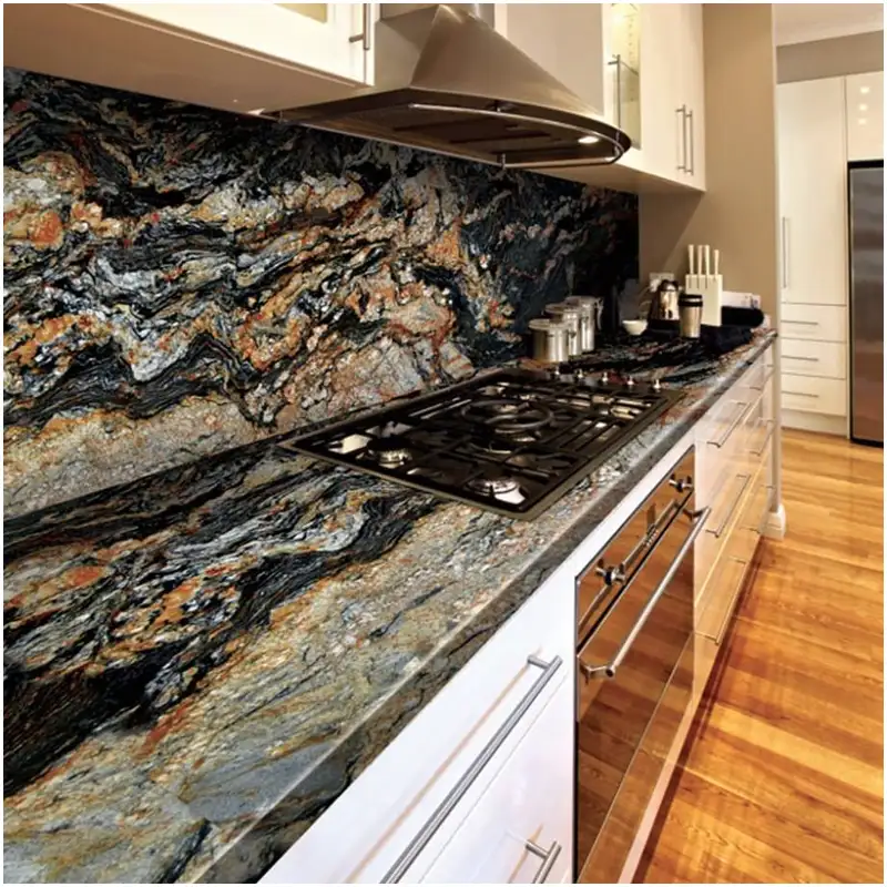 Cosmic Gold Black Granite Kitchen Countertop Project Cosmic Gold Black Granite kitchen countertops and island designs for luxury villas