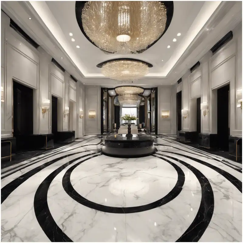 Hospitality Stone Package for Hotels, Villas, and Commercial Interiors 2 Natural-White-and-Black-Marble-For-Hotel-Lobby-Designs