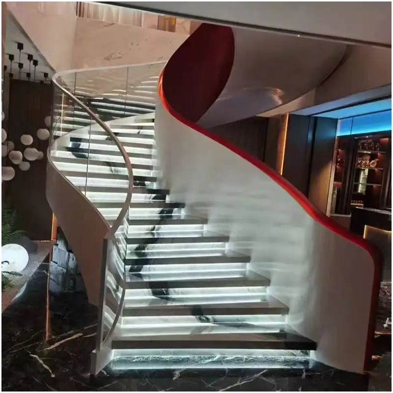 Custom Stone Staircase Photos, Dry-Lay, and Shipping Marks Before a Villa Export Order 1 Panda-White-Marble-Custom-Stone-Stairs-in-Hotels